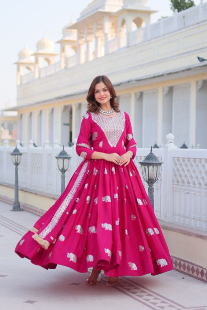 Pink Color Beautiful Anarkali Gown In Gerogette Fabric