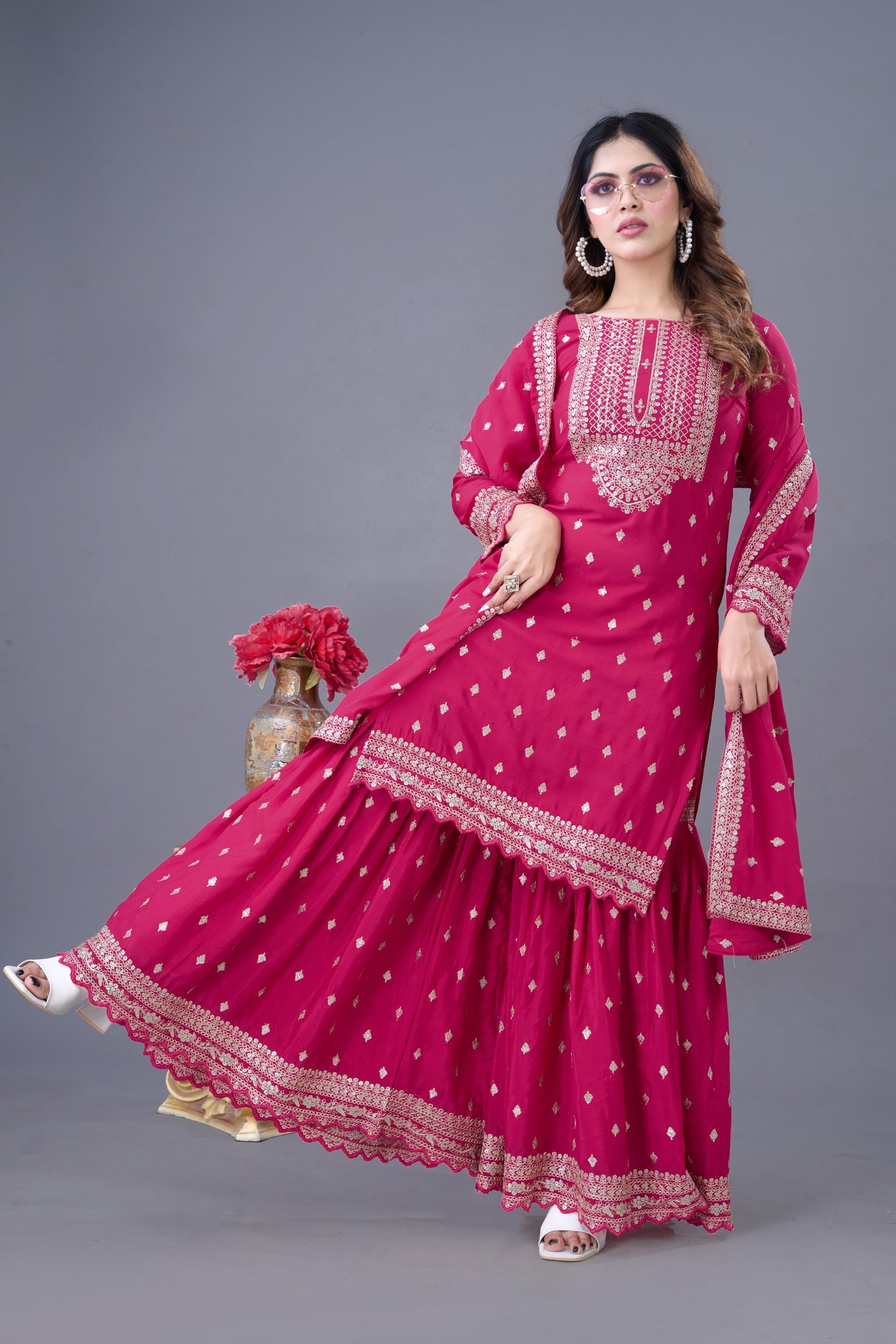 Pink Color Beautiful Partywear Sharara Suit