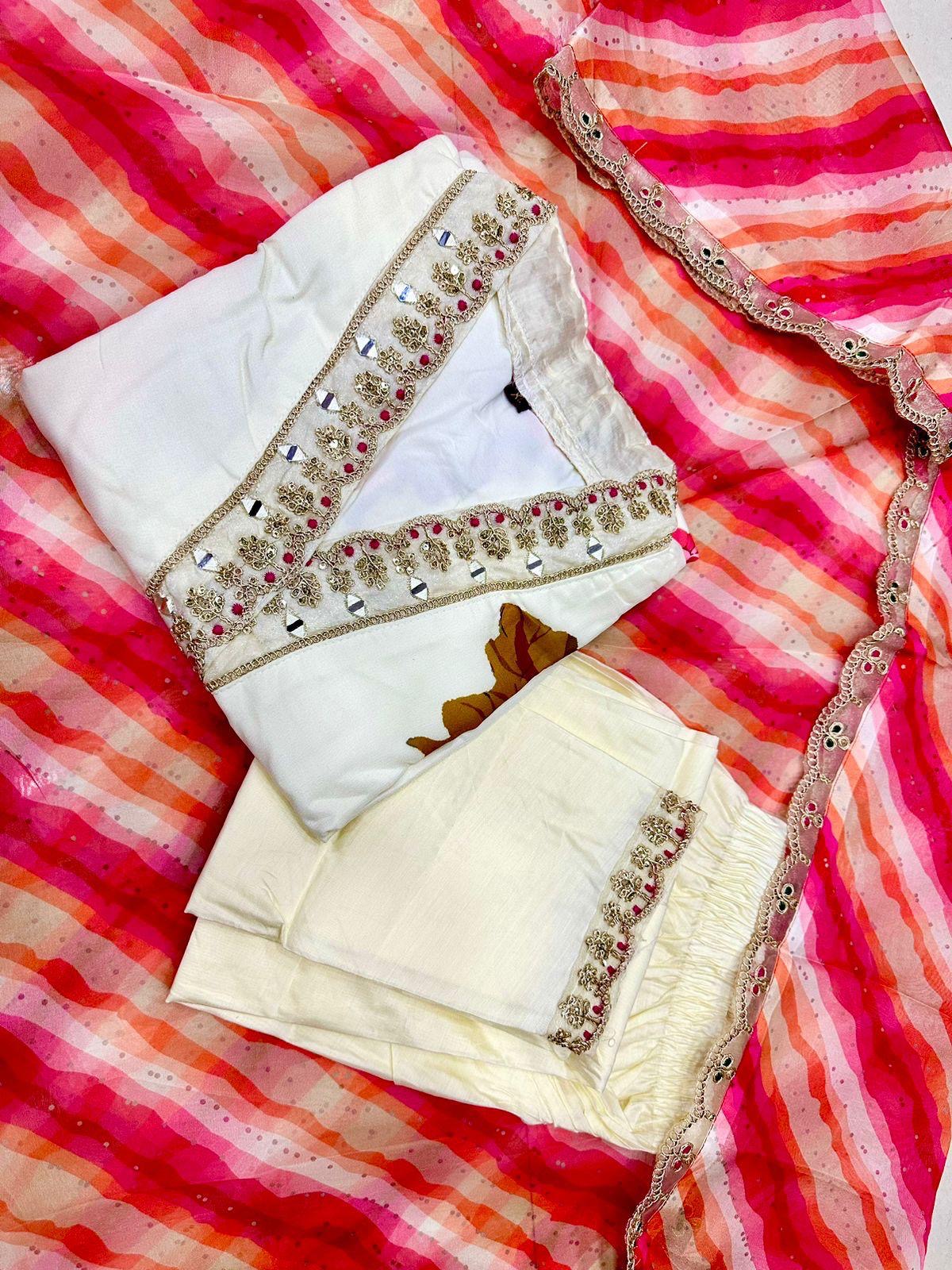 Muslin Silk Fabric Designer Festive Wear Kurti Pant And Dupatta