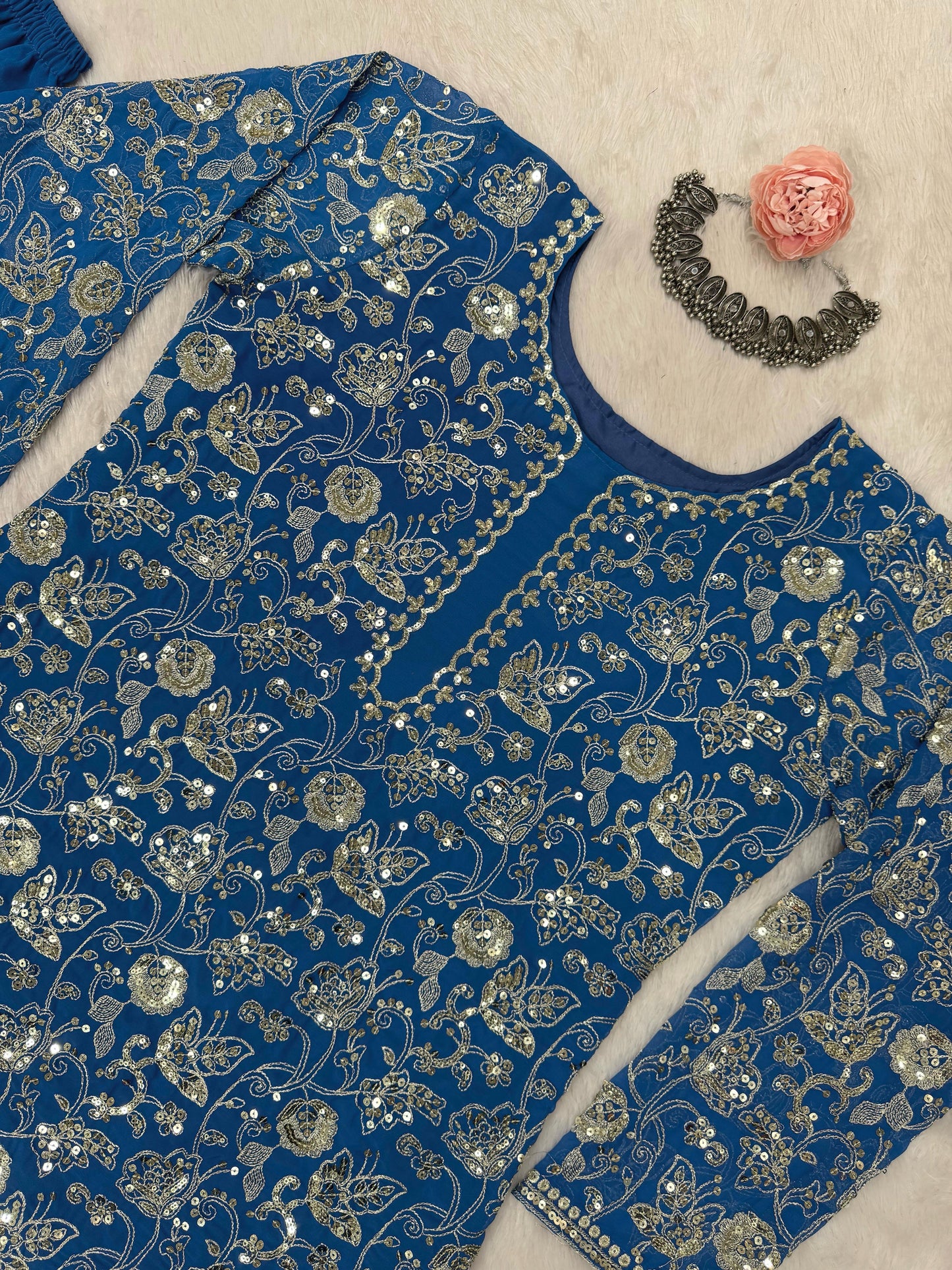 Blue Color Beautiful Sharara Suit For Wedding Function in Georgette Fabric