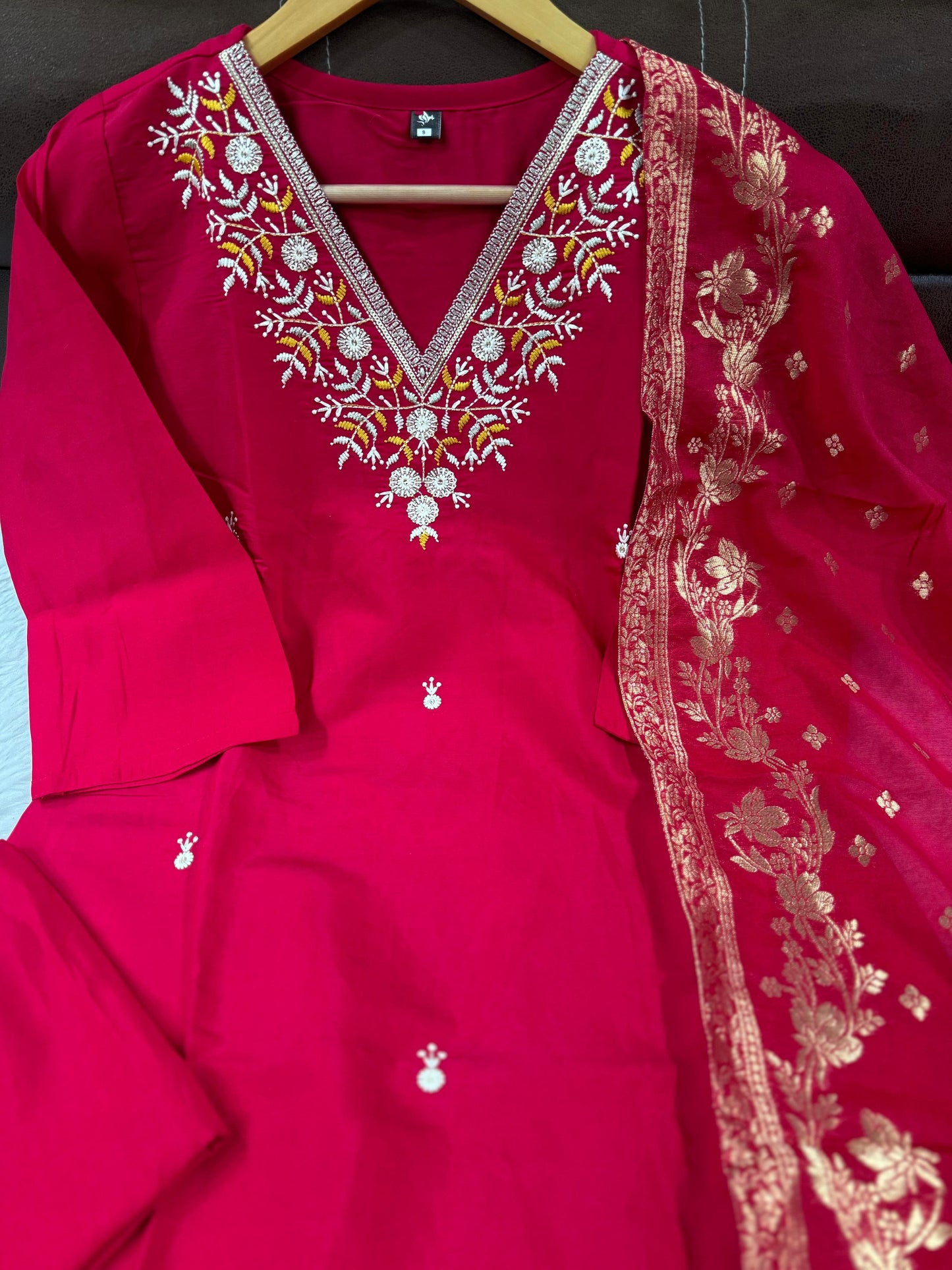 Red color Office Wear Kurta Pent Set with dupatta