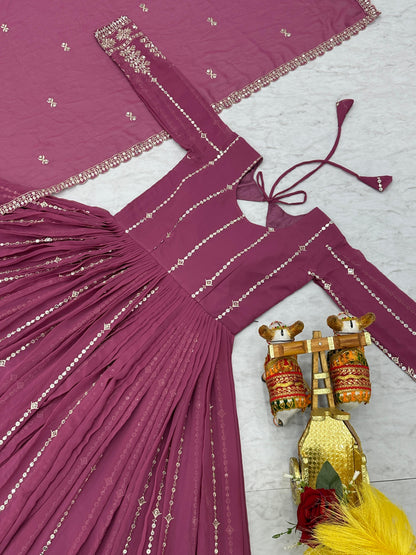 Pink Purple Color Anarakli Gown For wedding function