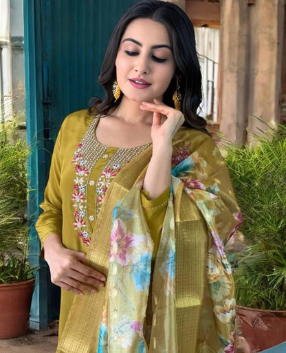 Dark Yellow Color Office Wear Kurti pent Set