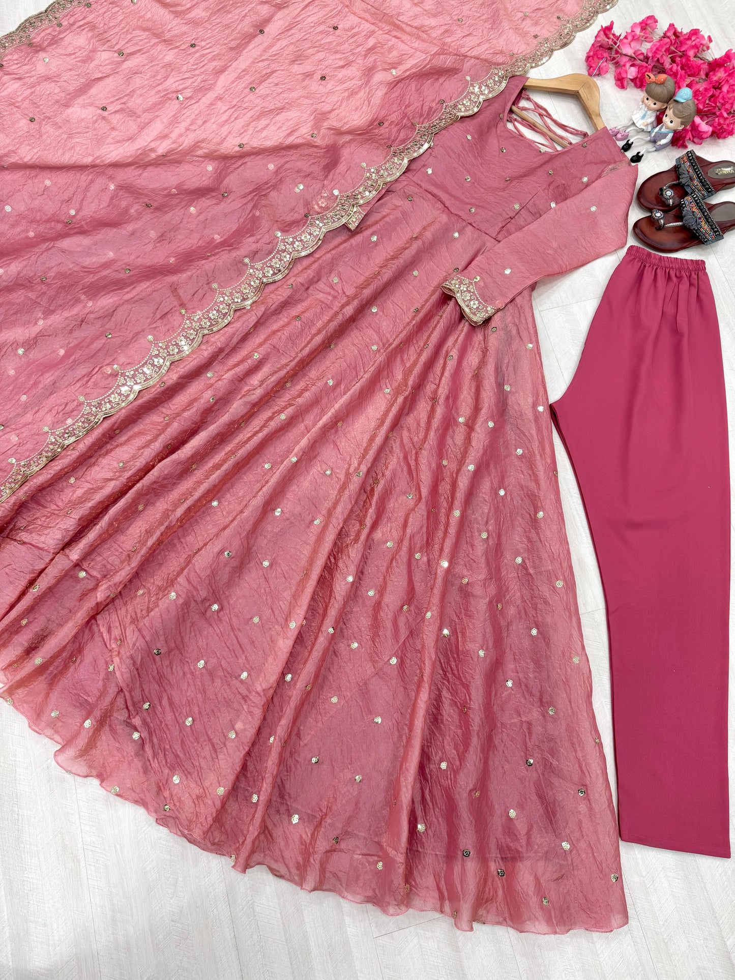 Pink Color Beautiful Crush Silk Gown