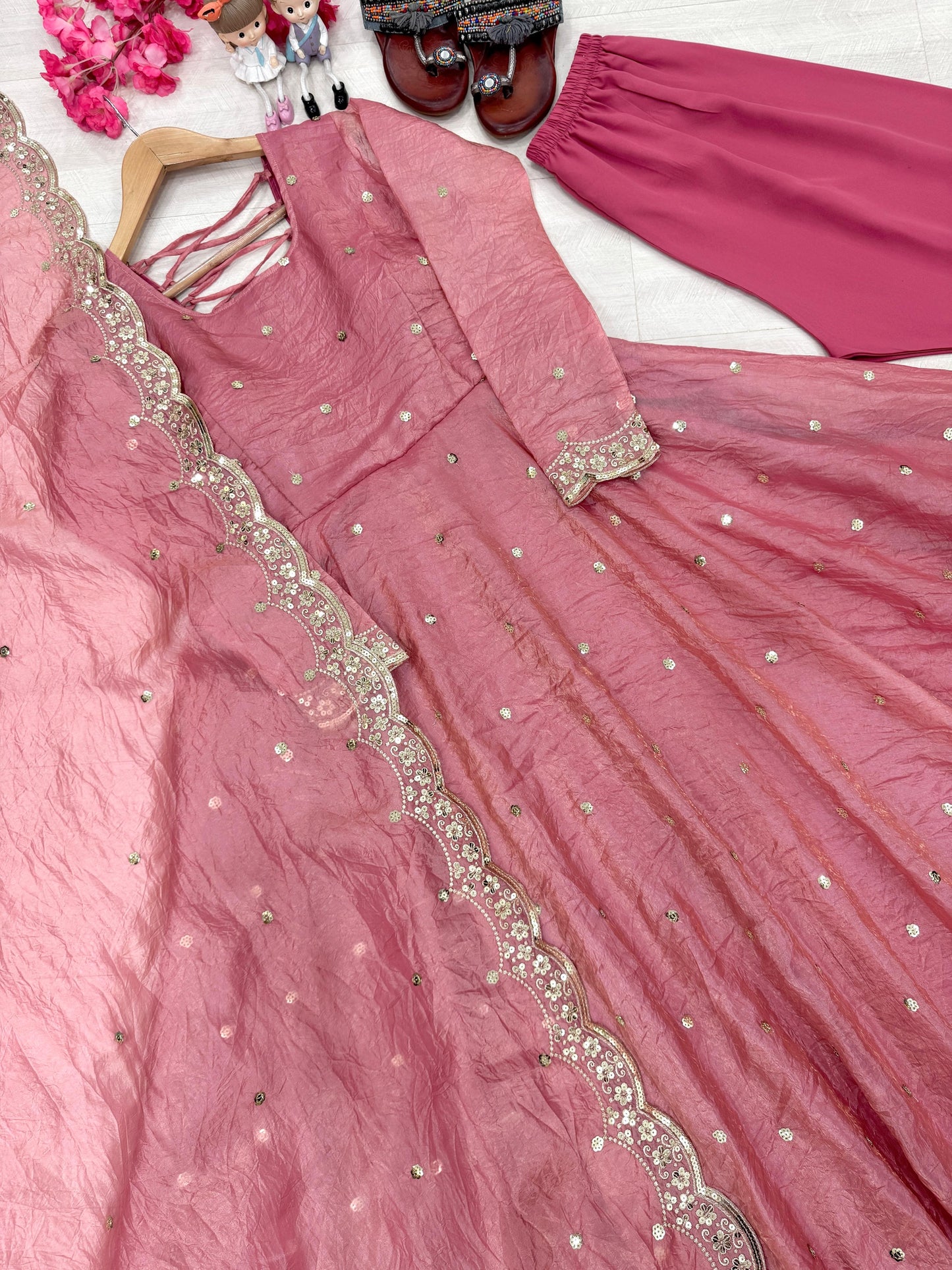 Pink Color Beautiful Crush Silk Gown