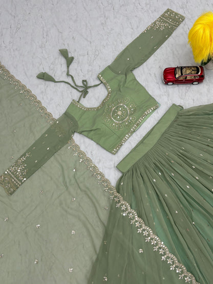 Light Green Color Beautiful Lehenga Choli In Georgette Fabric