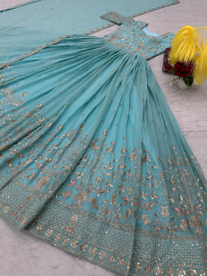 Blue Color Beautiful Anarkali Gown In georgette Fabric