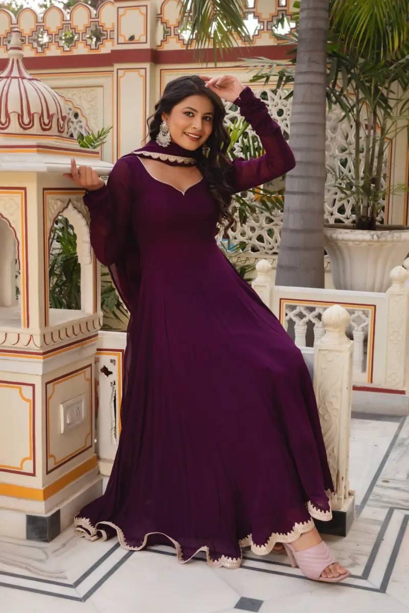 Purple Color Anarkali Gown In Georgette Fabric