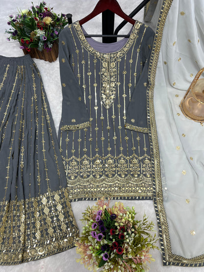 Grey Color Designer Pakistani Suit For Upcoming Festival