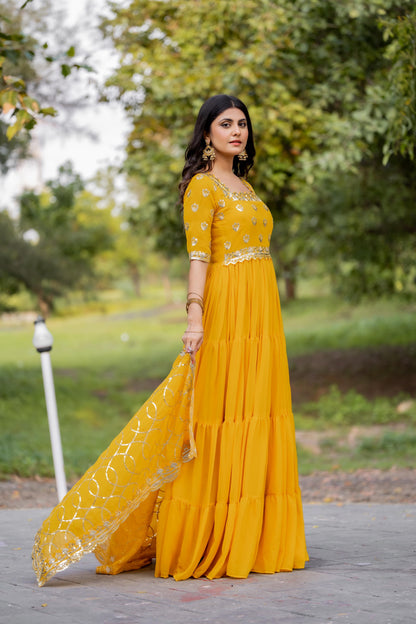 Yellow Color Beautiful Anarkali Dress In Georgette Fabric