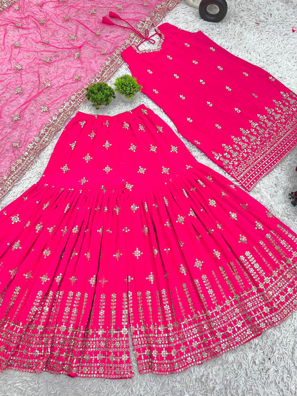 Pink Color Beautiful Plazo Sharara Suit In georgette Fabric