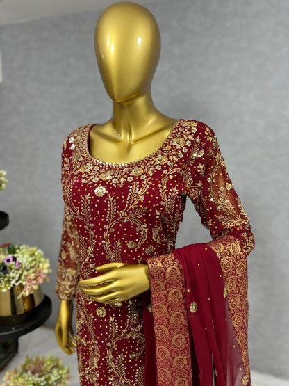 Red Color Beautiful Partywear Suit In Georgette Fabric