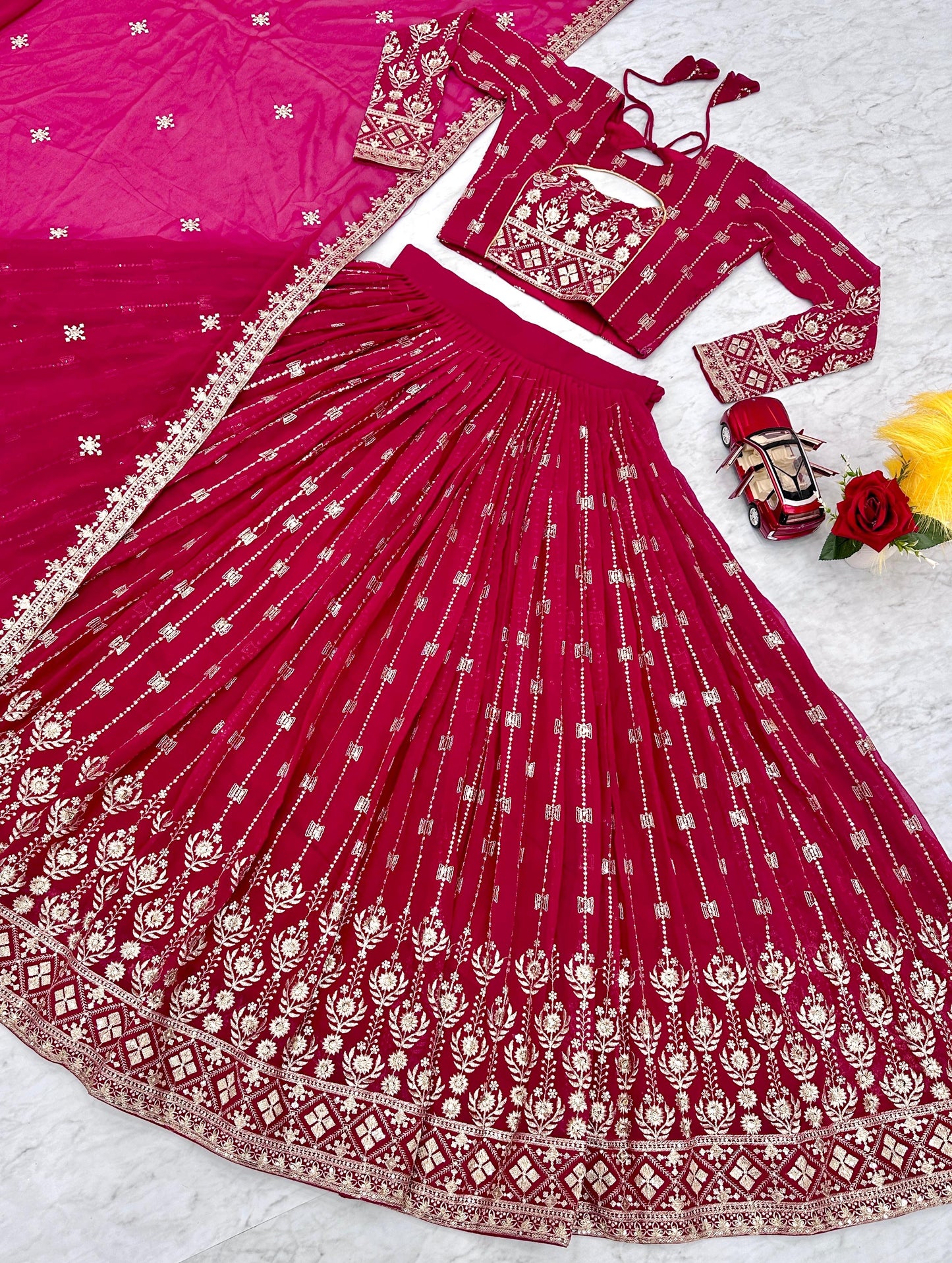 Pink Red Color Lehenga Choli For Wedding Function