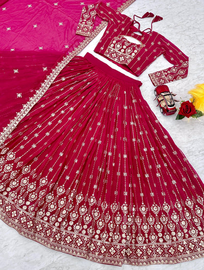 Pink Red Color Lehenga Choli For Wedding Function