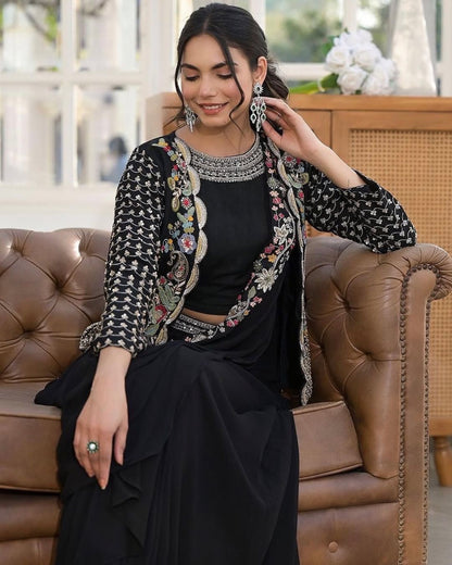 Black Color Trending Party Wear Koti With Sarara Dress