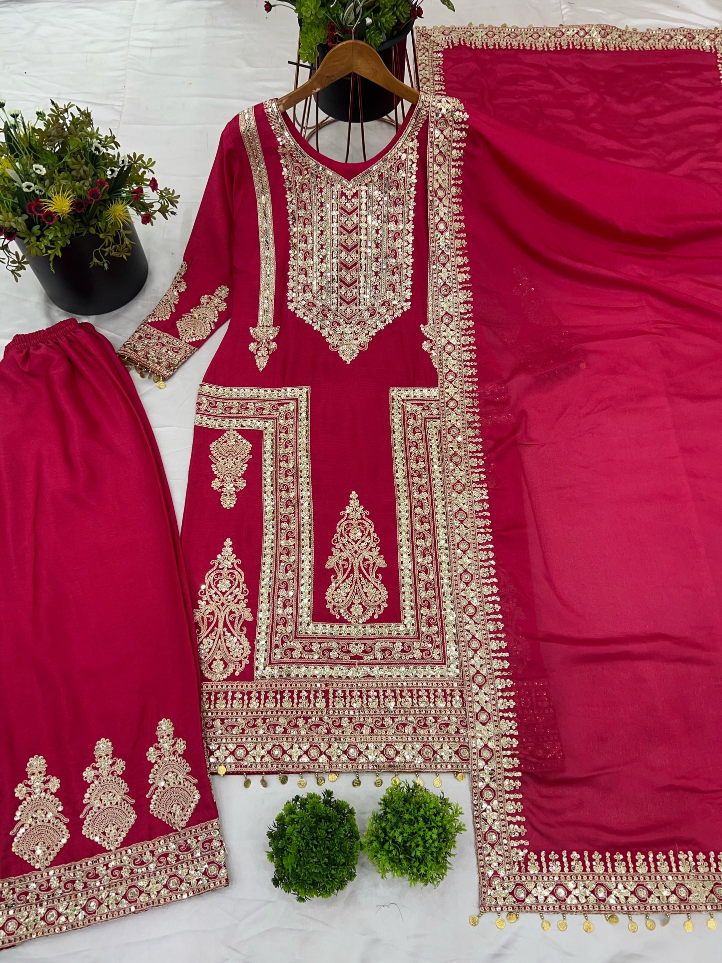 Red Color Beautiful Partywear Dress in Chinon Fabric