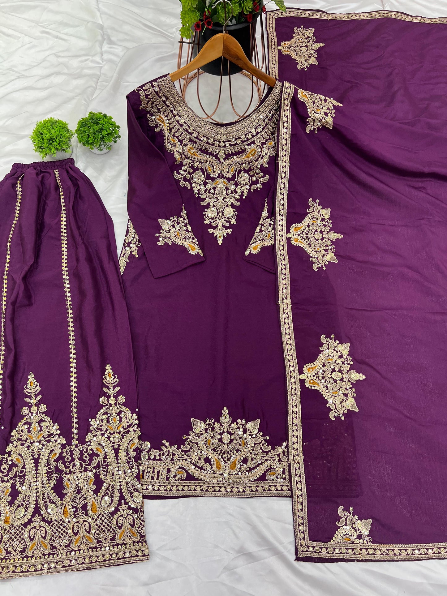 Purple Color Partywear Dress in Chinon Fabric Readymade Suit