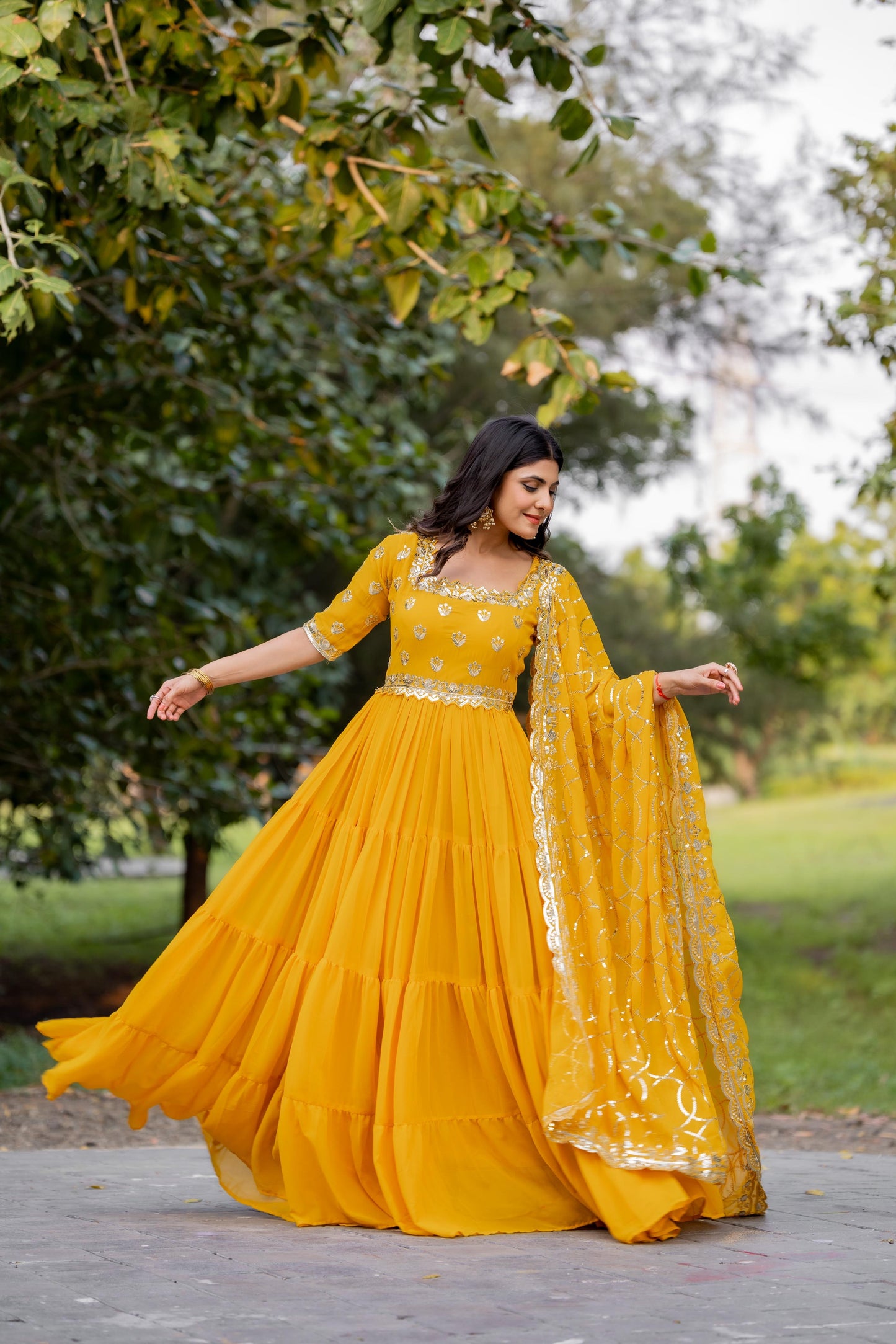 Yellow Color Beautiful Anarkali Dress In Georgette Fabric