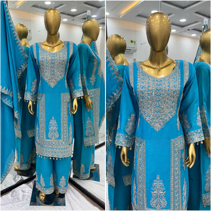 Light BLue Color Beautiful Partywear Dress in Chinon Fabric