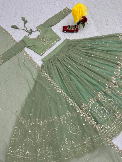 Light Green Color Beautiful Lehenga Choli In Georgette Fabric