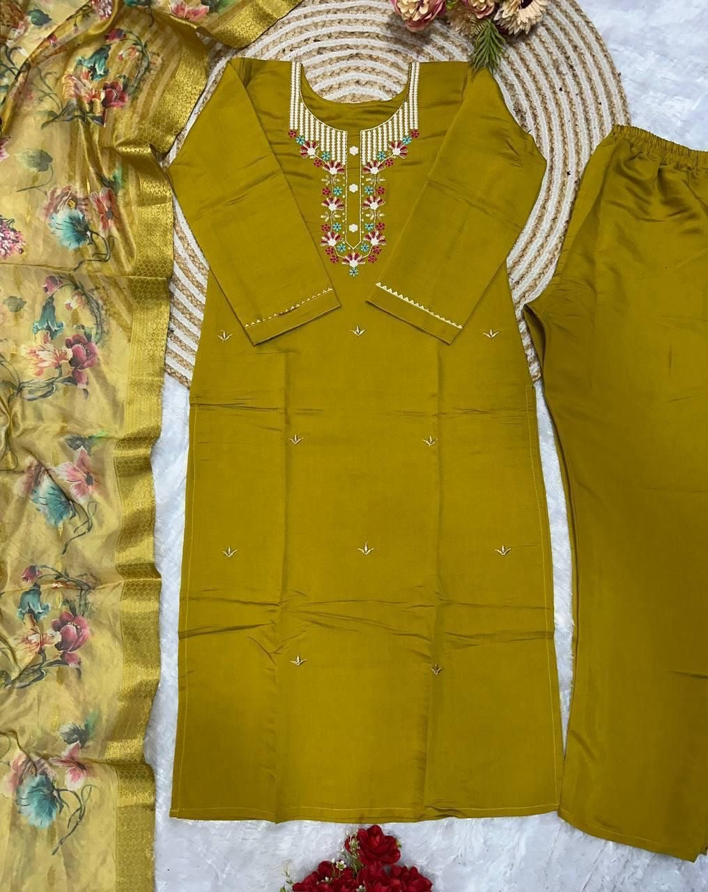 Dark Yellow Color Office Wear Kurti pent Set