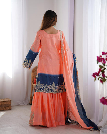 Beautiful Partywear Dress in Chinon Silk Fabric in Orange Color