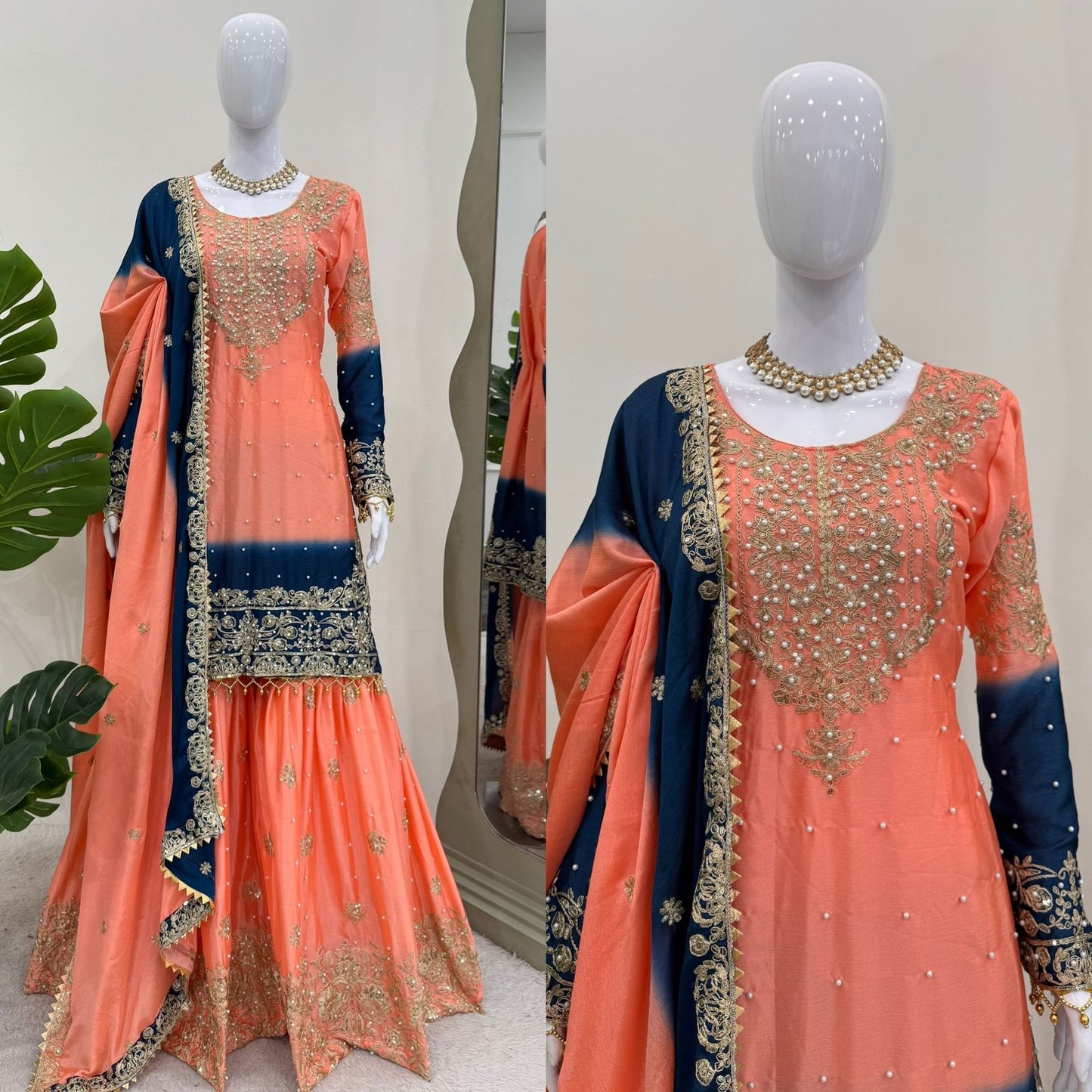 Beautiful Partywear Dress in Chinon Silk Fabric in Orange Color