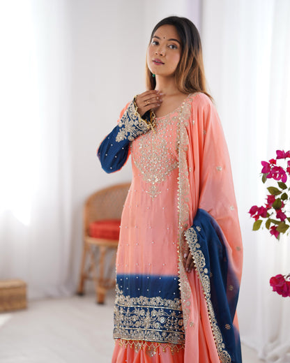 Beautiful Partywear Dress in Chinon Silk Fabric in Orange Color