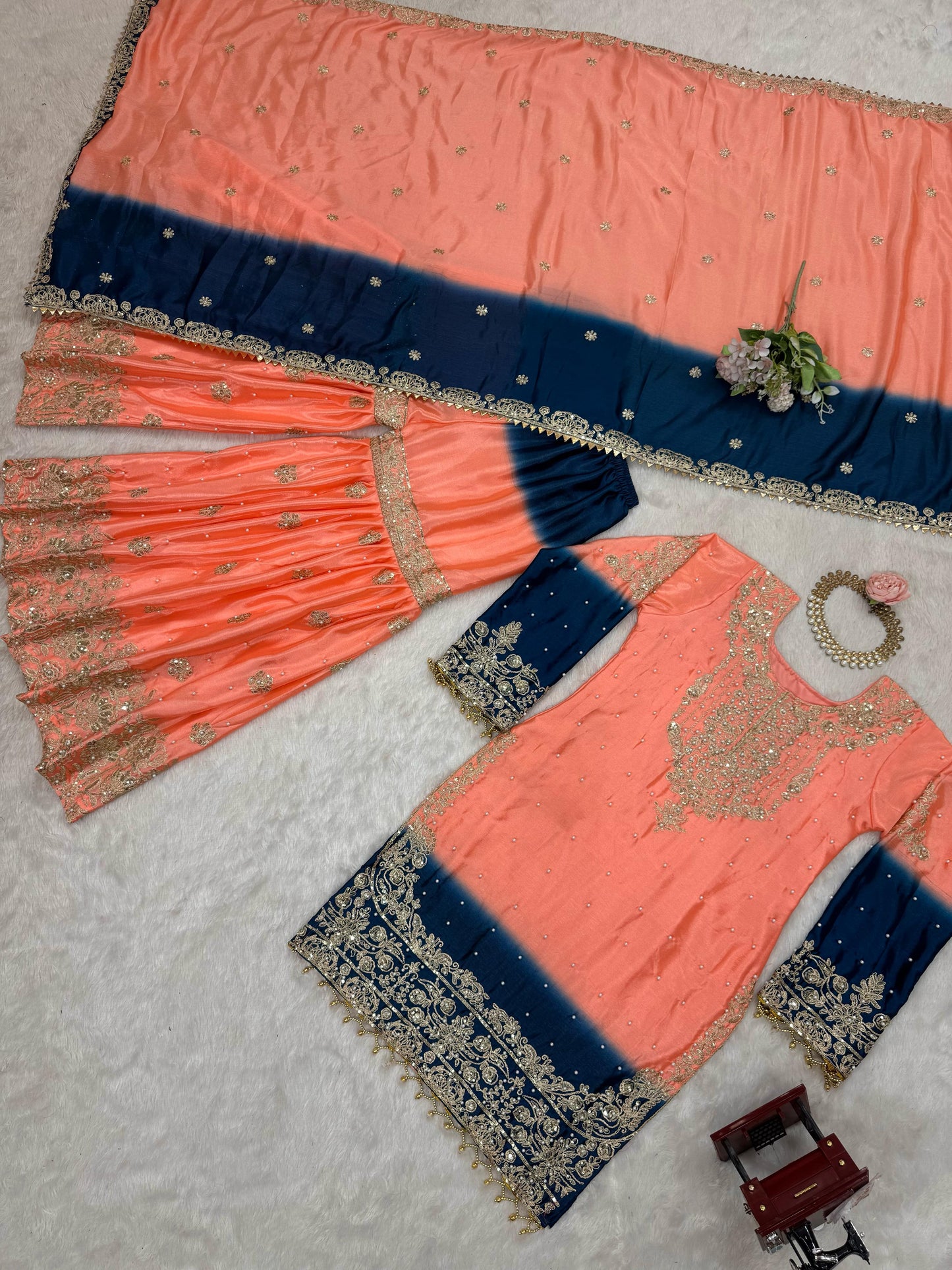 Beautiful Partywear Dress in Chinon Silk Fabric in Orange Color