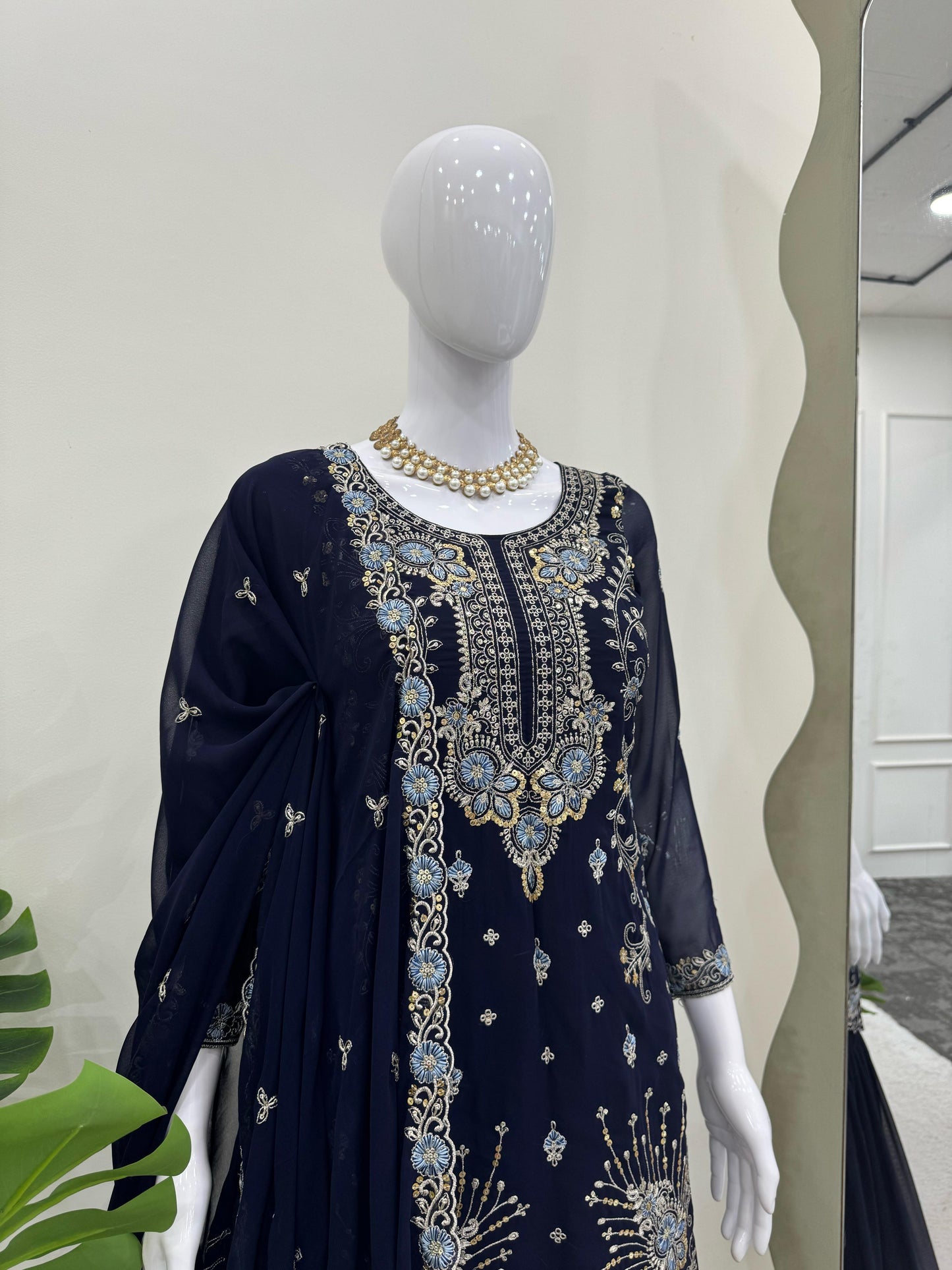 Dark Blue Color Beautiful Partywear Sharara Suit in Georgette Fabric