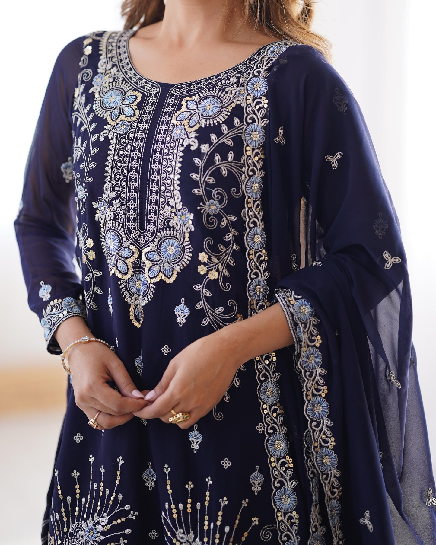 Dark Blue Color Beautiful Partywear Sharara Suit in Georgette Fabric