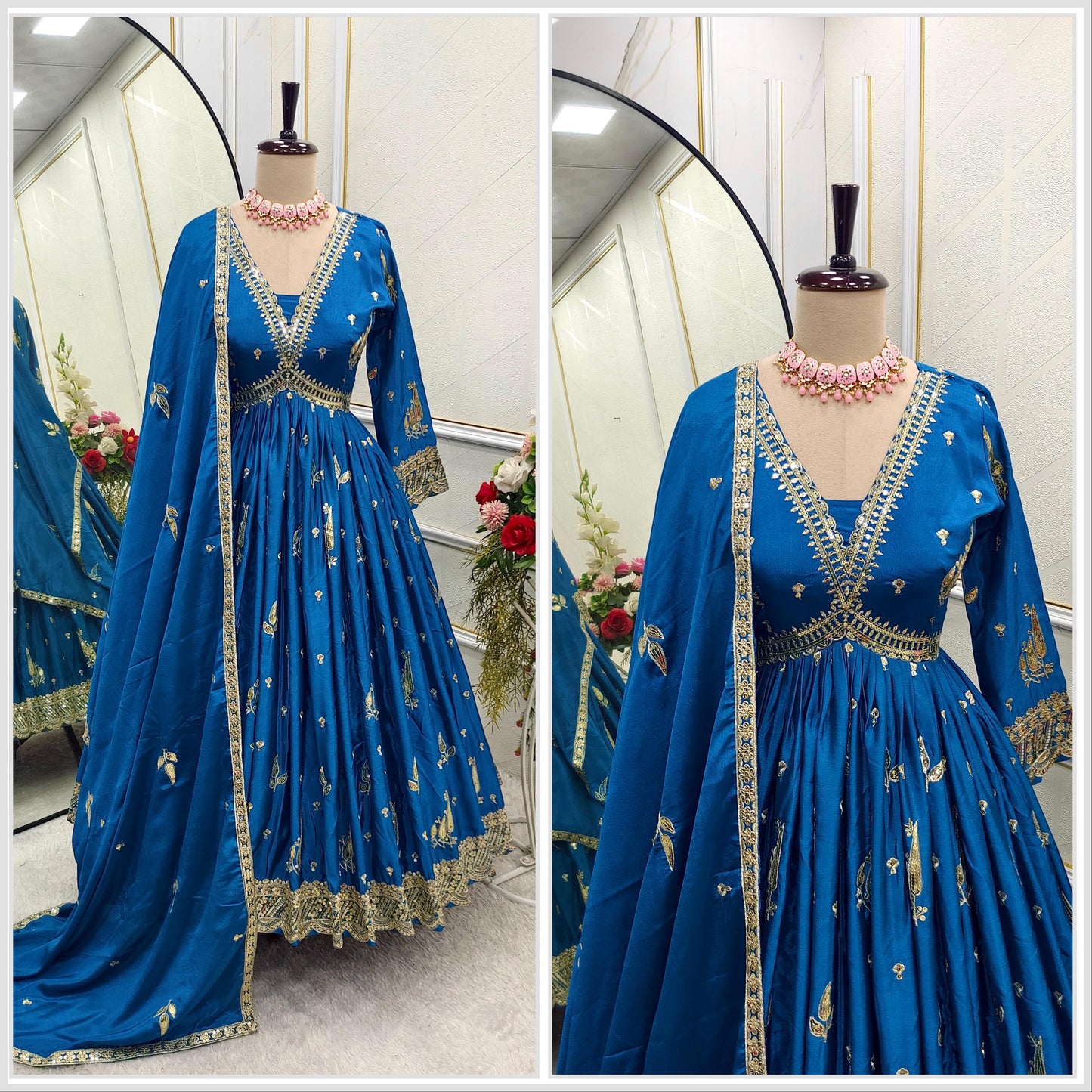 Morpitch Color Beautiful Anarakli Dress in Chinon FAbric