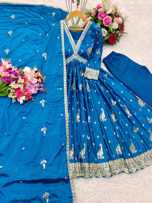 Morpitch Color Beautiful Anarakli Dress in Chinon FAbric