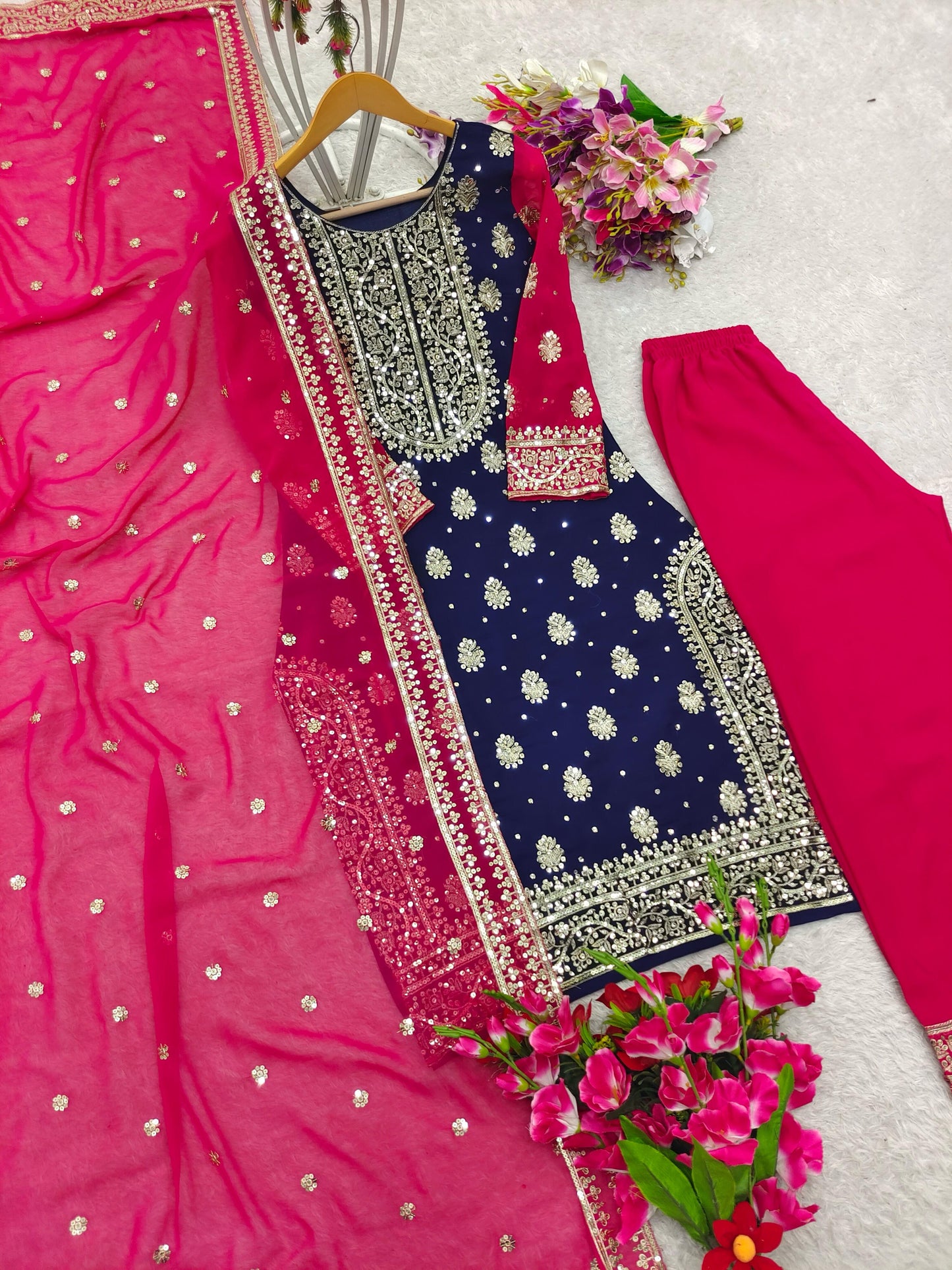 Blue Pink Color Beautiful Partywear Dress