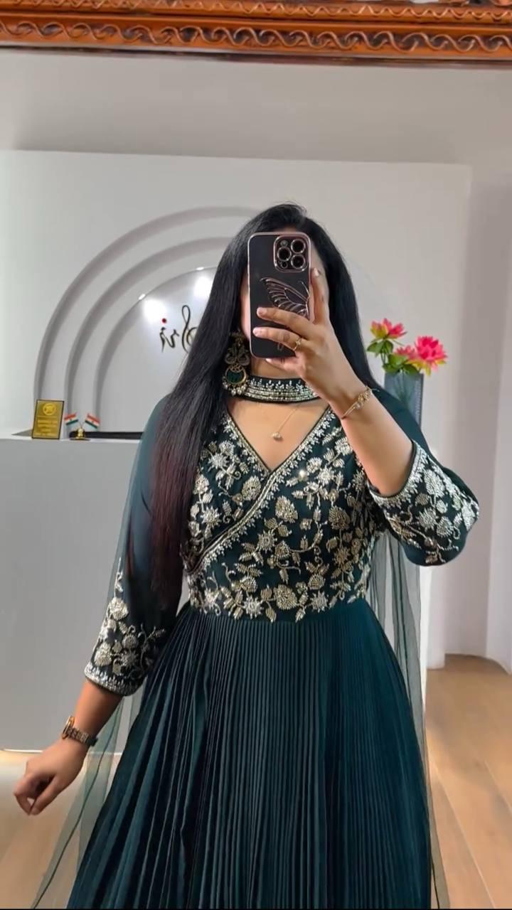 Green Color Beautiful Gown in Georgette Fabric