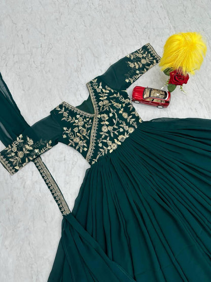 Green Color Beautiful Gown in Georgette Fabric
