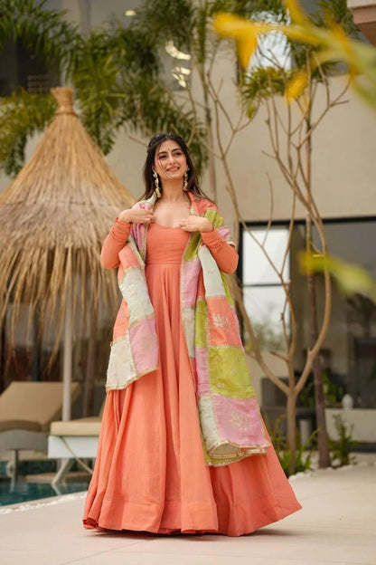Peach Color Beautiful Partywear Anarkali Suit