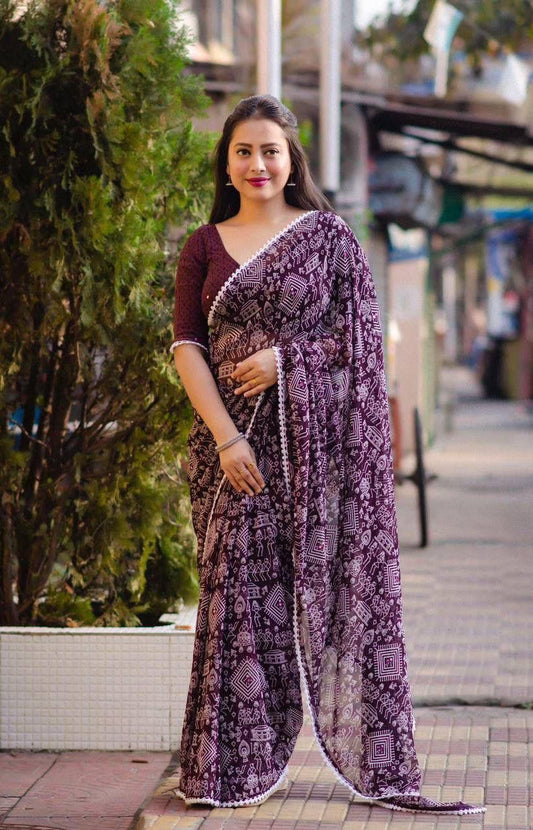 Purple Color Beautiful Georgette Saree For Regulars Wear