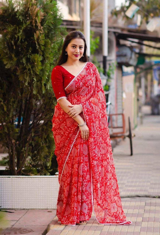 Red Color Beautiful Georgette Saree For Regulars Wear
