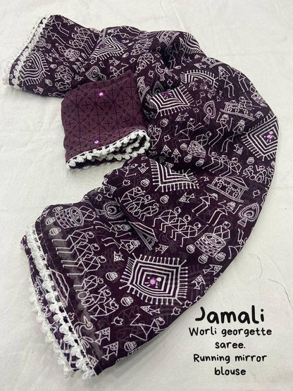 Purple Color Beautiful Georgette Saree For Regulars Wear