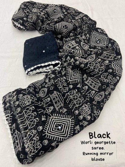 Black Color Beautiful Georgette Saree For Regulars Wear