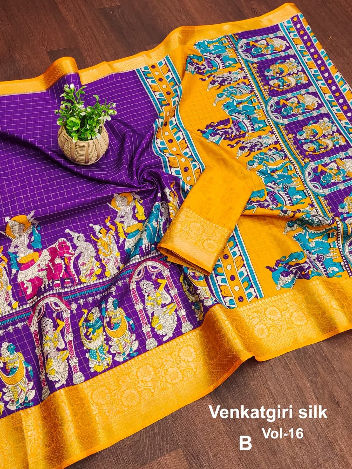 Beautiful Mangalagiri Dola Sarees With Print Checks