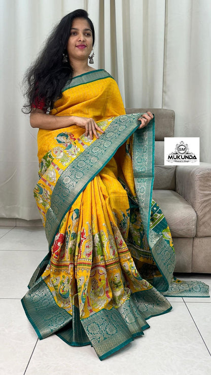 Beautiful Mangalagiri Dola Sarees With Print Checks in yellow