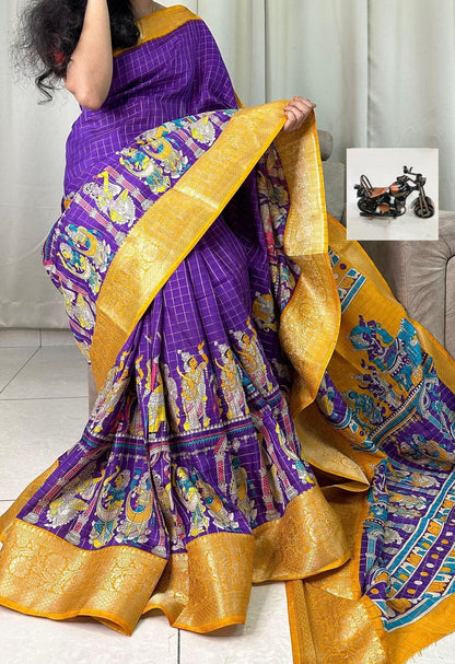 Beautiful Mangalagiri Dola Sarees With Print Checks