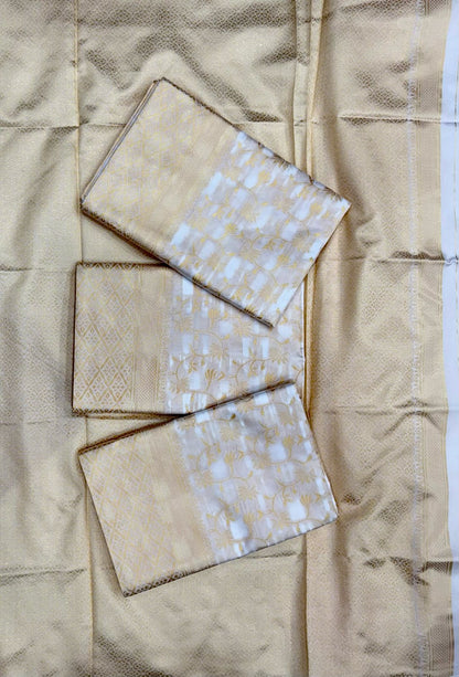 White Cream Color Beautiful Banarasi Silk Saree