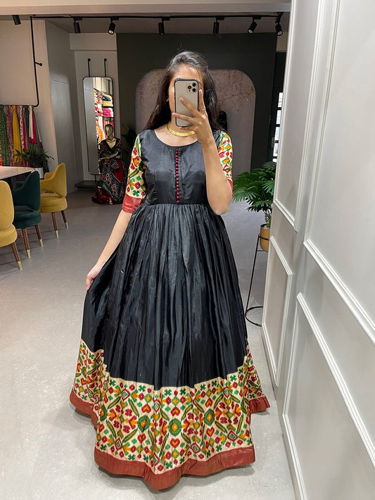 Black Color Gown in Silk Fabric For Summer Wear