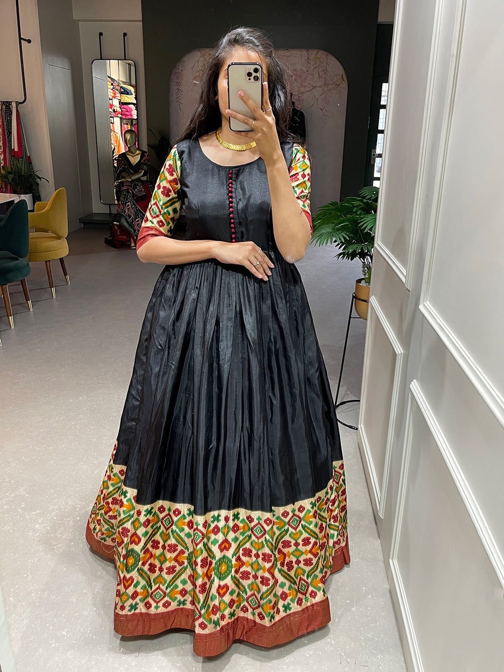 Black Color Gown in Silk Fabric For Summer Wear