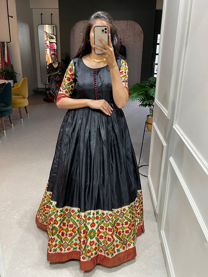 Black Color Gown in Silk Fabric For Summer Wear