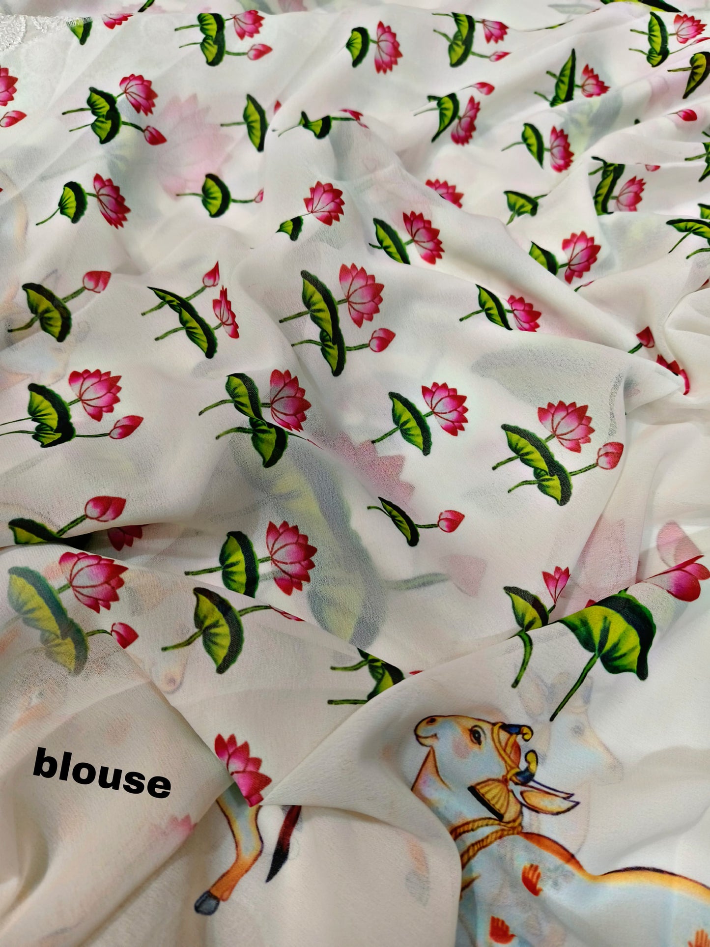 White Cream Color Georgette Fabric Saree