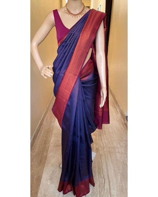Blue Color Beautiful Banarasi Silk Saree